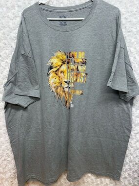 3x Gray unisex Graphic Lion T‑Shirt with Inspirational Print Christian